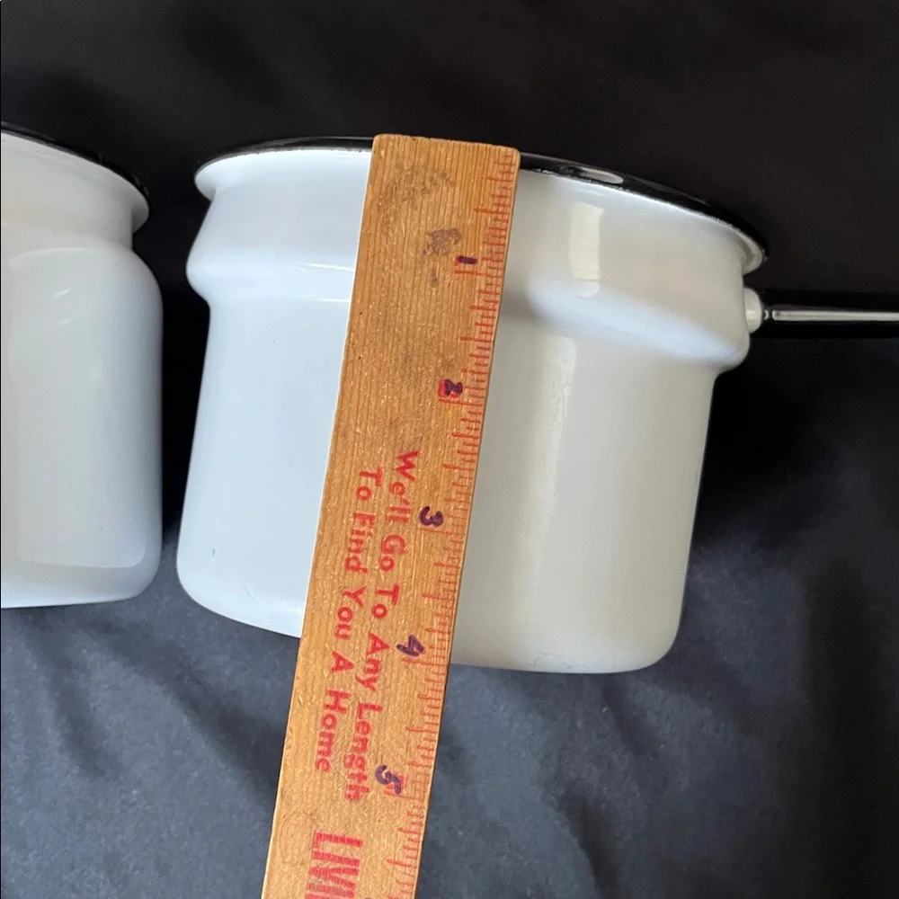 Vtg White W/Black Trim Enamelware Double Boiler Farmhouse Chic *NO LID*